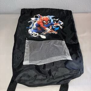 Bag Kids Marvel Spider-Man Drawstring Backpack Nap Sack Mesh Pocket On Front